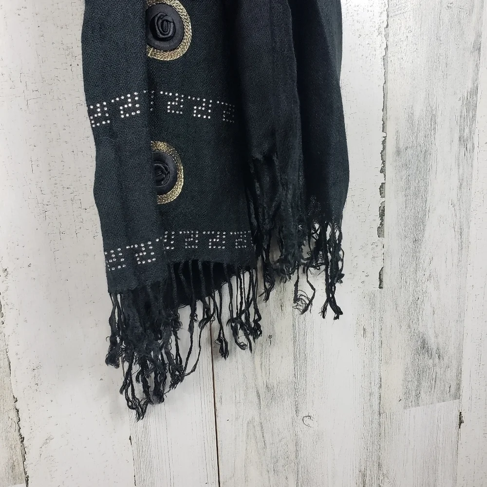 Unbranded black, gold, silver fringe scarf